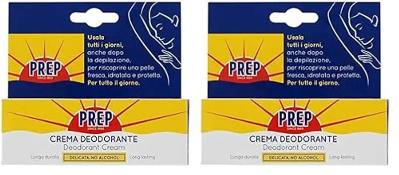 PREP Crema Deodorante, Antitraspirante, Protezione 48h, per Pelli Sensibili, Senza Alcol, Coloranti e Conservanti (Confezione da 2)