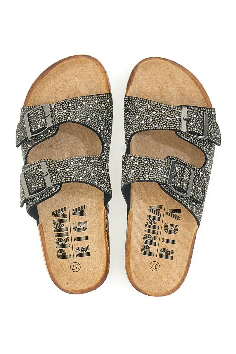 PRIMA RIGA Ciabatte Nere con Doppia Fibbia e Tomaia Decorata 14175 [NERO]