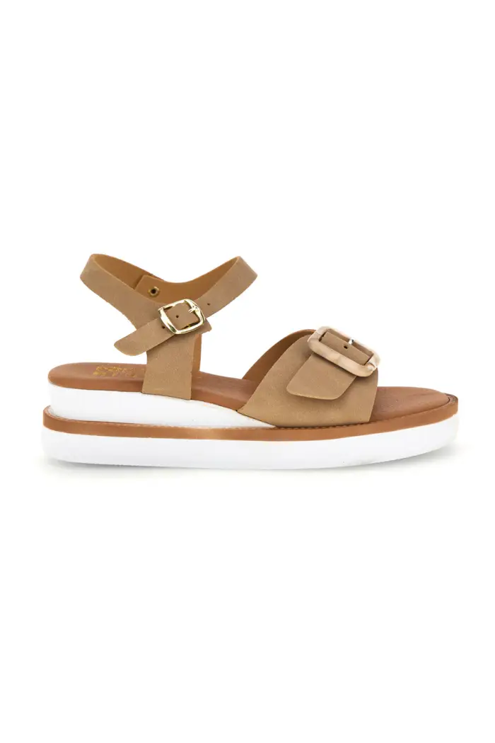 Sandali beige con cinturino alla caviglia e fibbia Prima riga M215 [BEIGE]