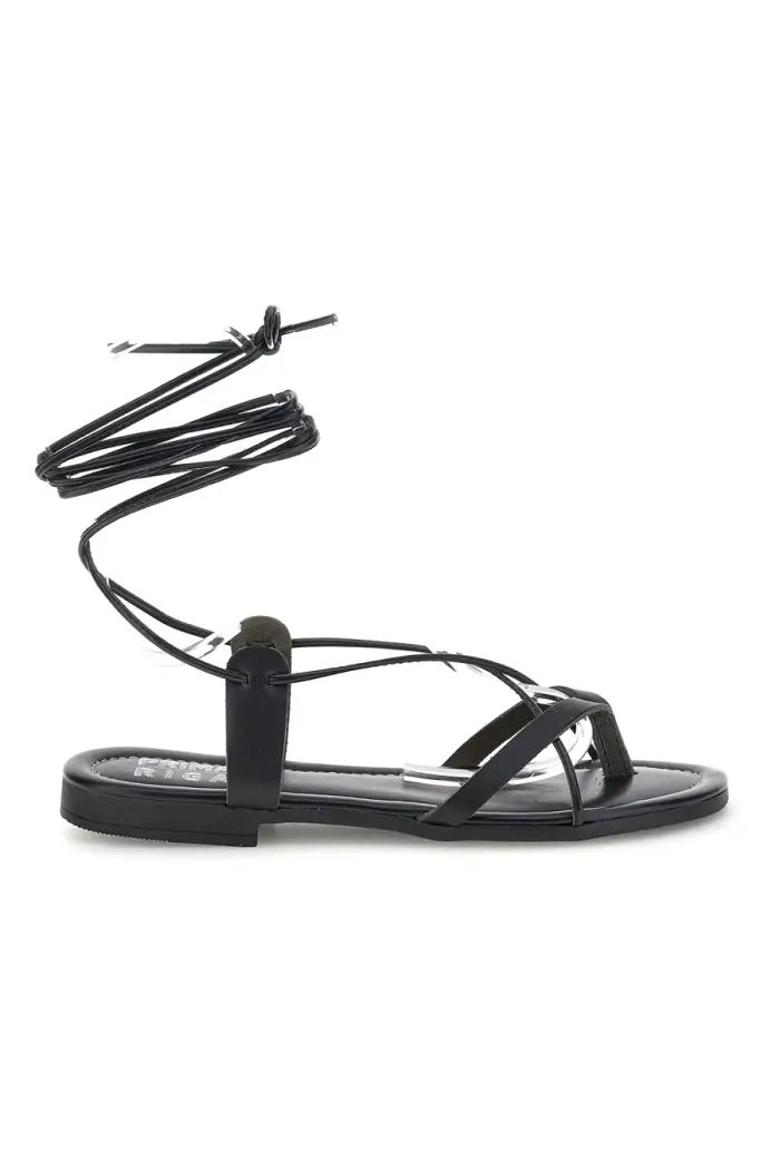 PRIMA RIGA Sandali neri in vera pelle Made in Italy con lacci 711 [NERO]