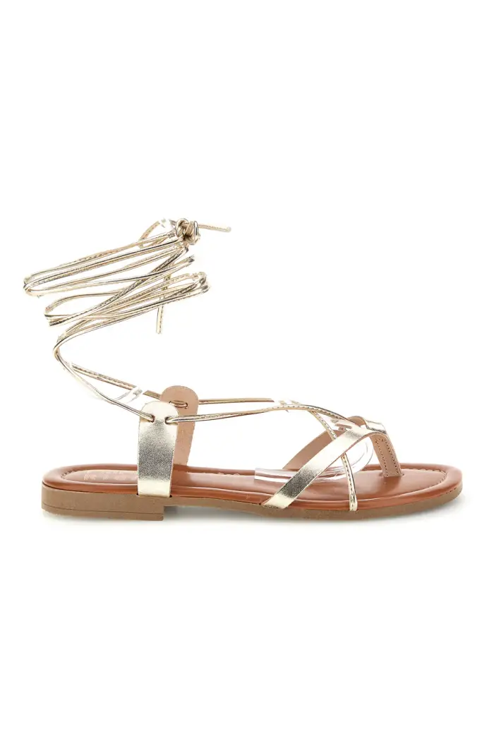 PRIMA RIGA Sandali oro in vera pelle con lacci 711 [PLATINO]