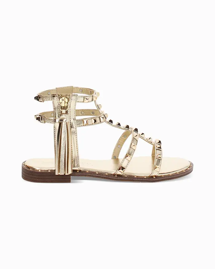 Sandali bassi donna oro in laminato con borchie OROG