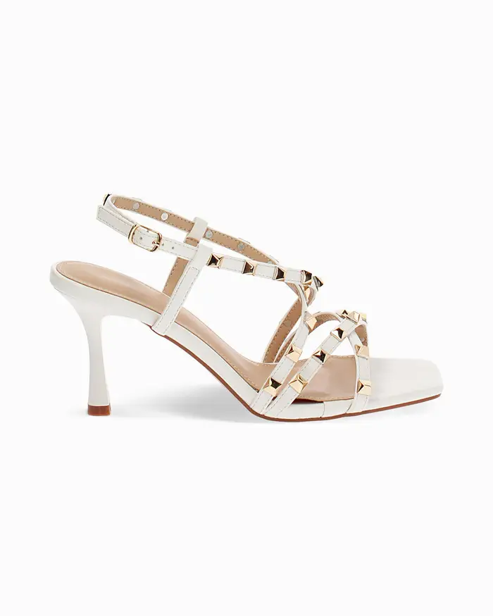 Primadonna Collection Sandali bianchi con borchie tacco 7,5 cm BIAN