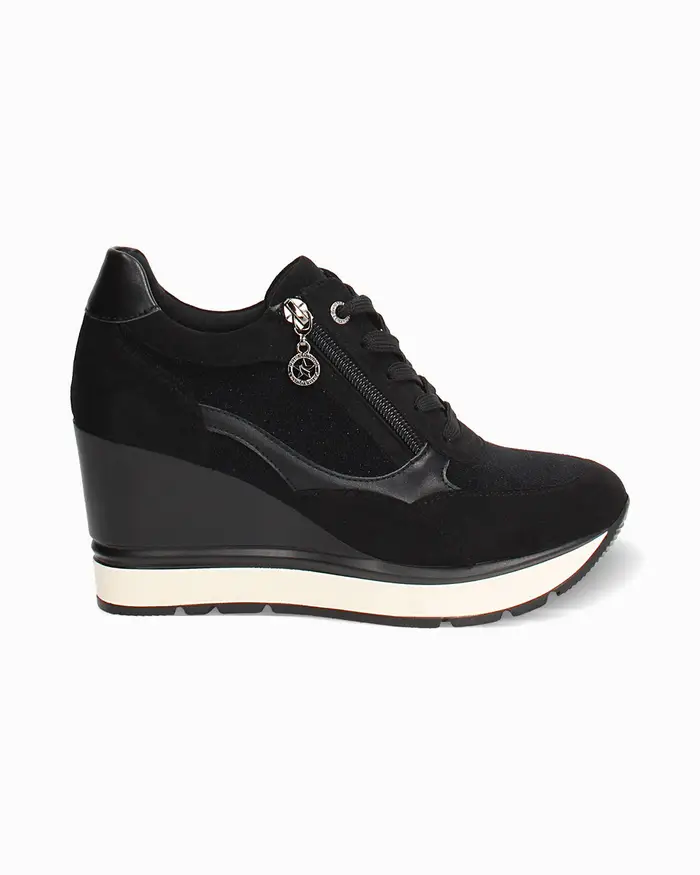 Sneakers nere con zeppa 8,5 cm NERO