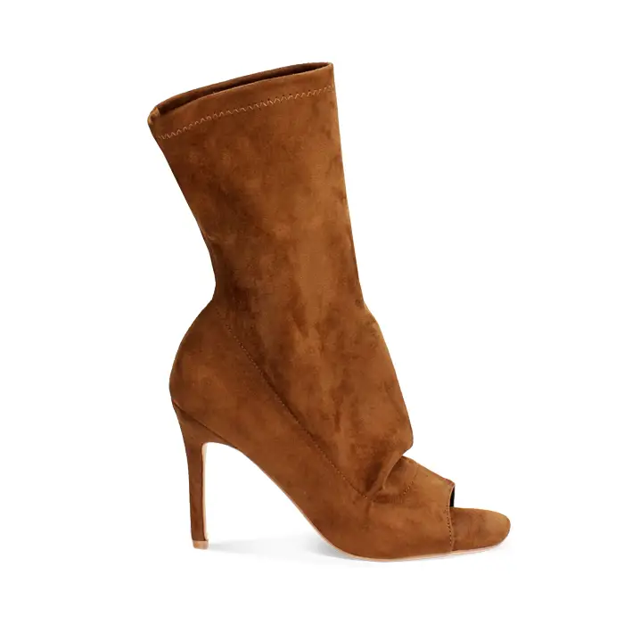 Tronchetti donna cognac in microfibra, tacco 9, 5 cm