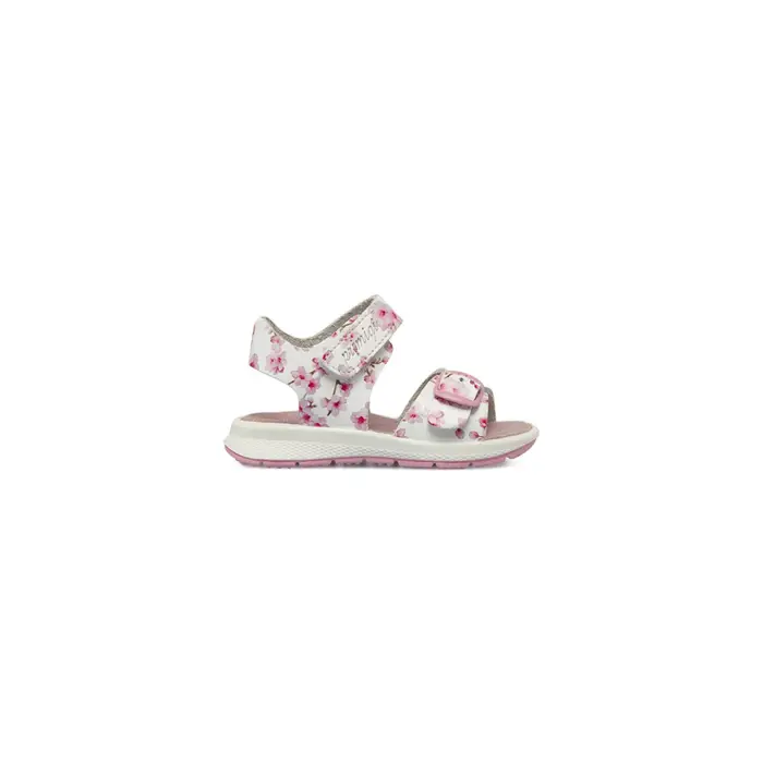 PRIMIGI Sandali bianchi da bambina con fantasia a fiori rosa e chiusura a strappo