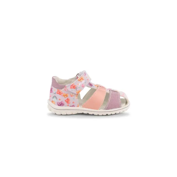 PRIMIGI Sandali chiusi da bambina bianchi con fiori rosa in pelle e chiusura a strappo