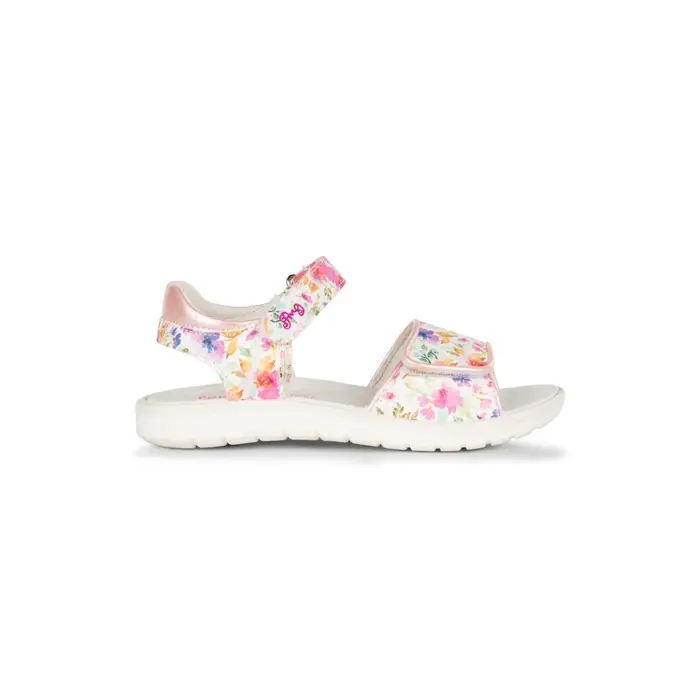 PRIMIGI Sandali in pelle bianchi da bambina con stampa floreale e dettagli glitter