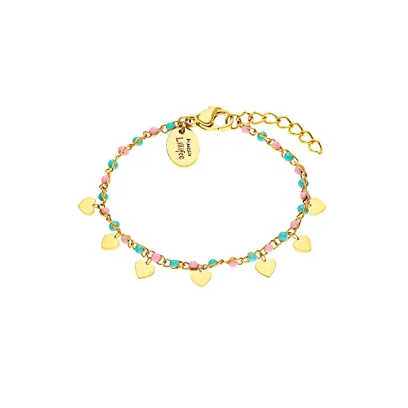 Prinzessin Lillifee Bracciale Bracciale per bambine in Acciaio Inossidabile, 12+2 cm, oro, cuore, in confezione regalo