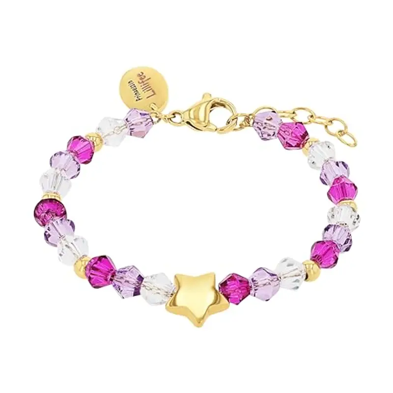Prinzessin Lillifee Bracciale Bracciale per bambine in Acciaio Inossidabile, con gemma sintetica, 12+2 cm, oro, stella