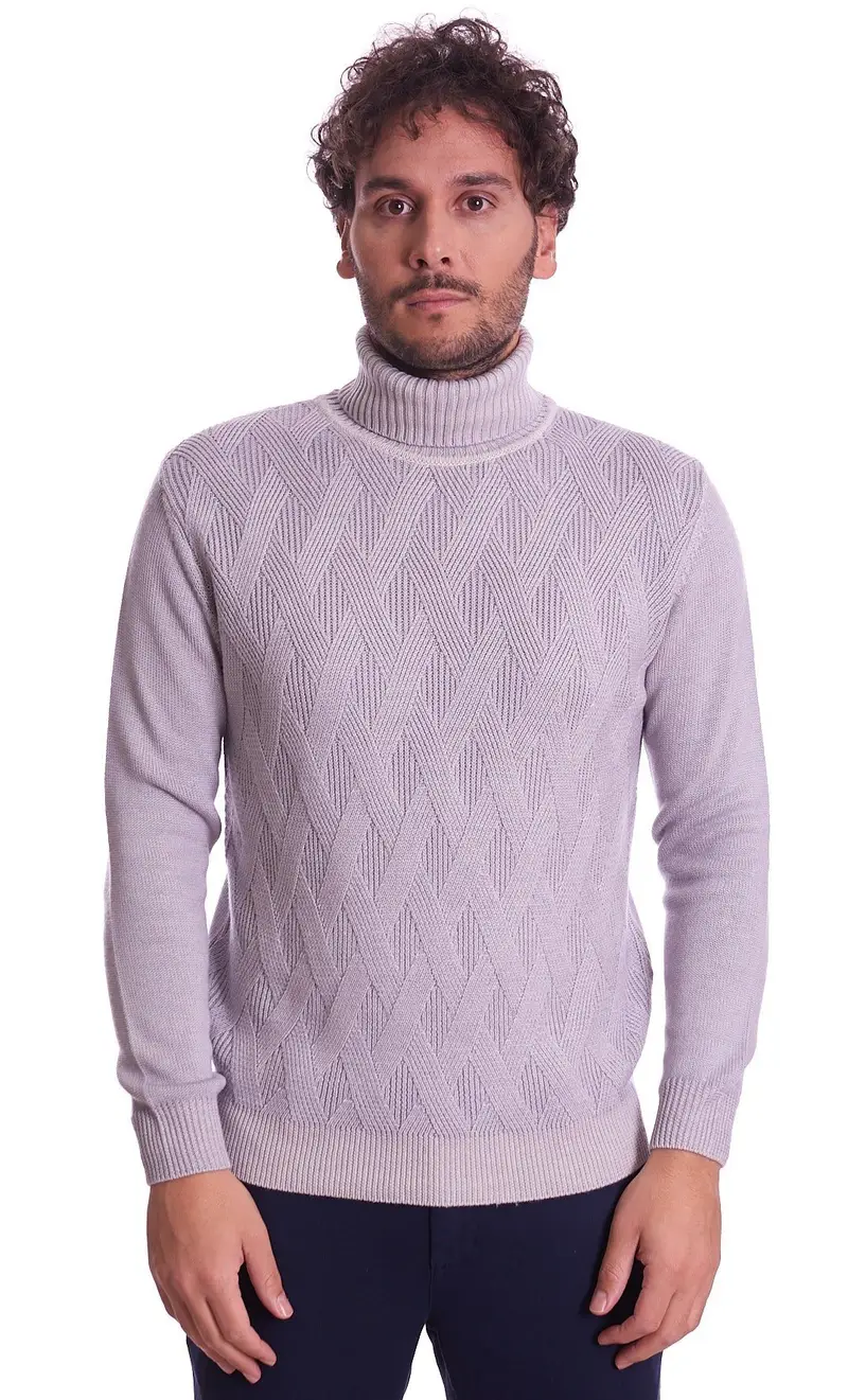 PRIVATI FIRENZE Maglione collo alto intreciato in lana merino, colore grigio