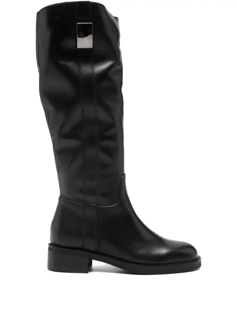 Progetto Stivali alti nero in pelle con fibbia