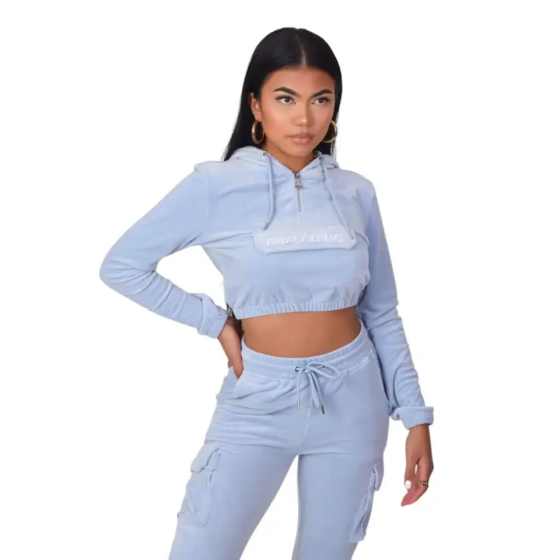 Project X Paris Felpa corta da donna in velluto con cappuccio