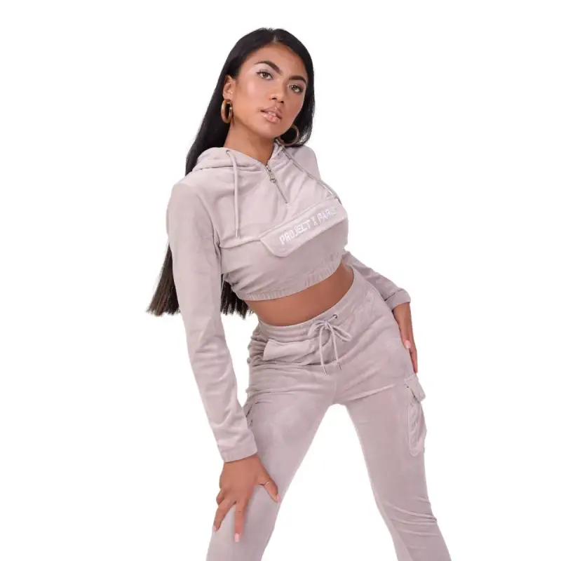 Project X Paris Felpa corta da donna in velluto con cappuccio