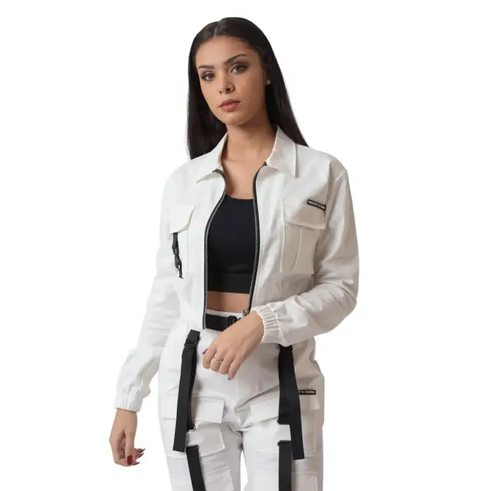 Giacca da donna con collo a camicia e tasca Project X Paris Blanc