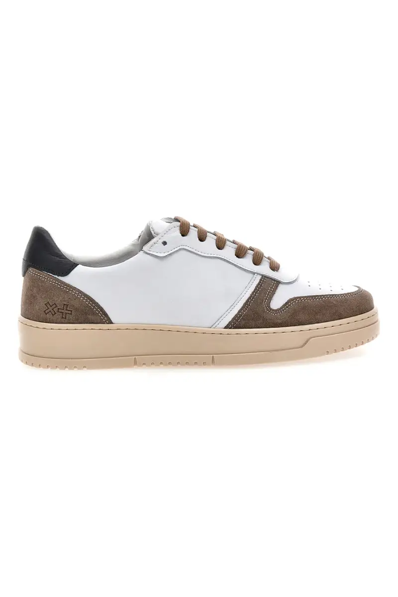 PTR Sneakers bianche in vera pelle con dettagli marroni 3002 [BIANCO