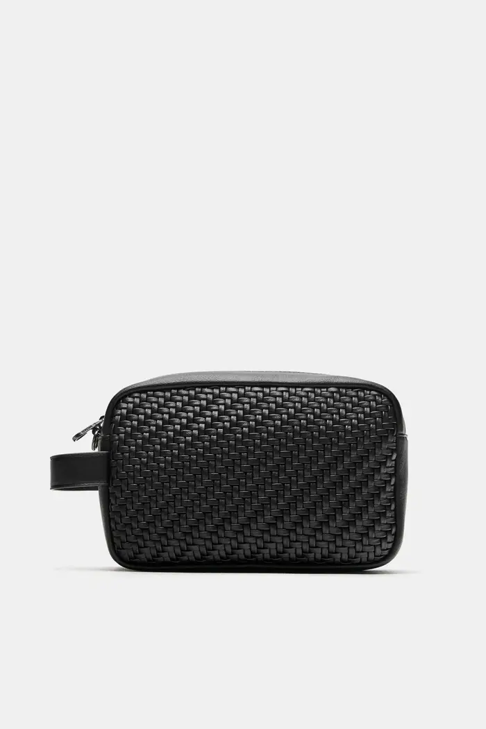 Beauty Case Intrecciato Con Manico Nero