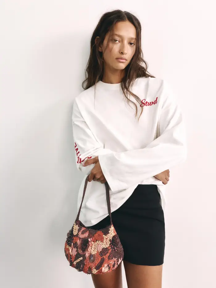 Borsa A Spalla Con Perline Arancione
