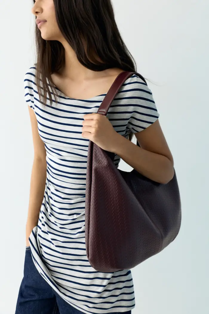 Pull&Bear Borsa Shopper Effetto Intrecciato Bordeaux