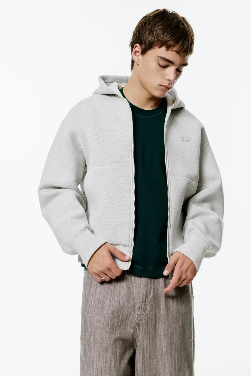 Pull&Bear Felpa Con Cappuccio Effetto Neoprene Grigio