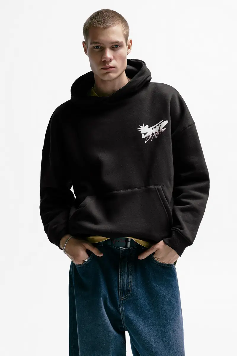 Pull&Bear Felpa Con Cappuccio Stwd Los Angeles Nero
