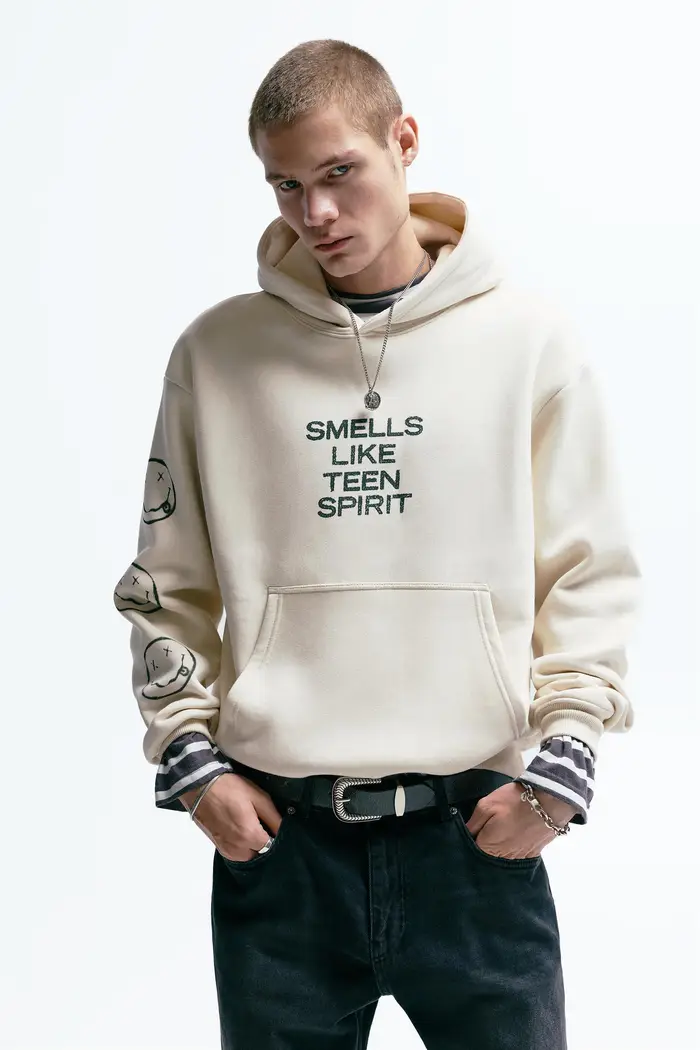 Felpa Nirvana Con Cappuccio Bianco rotto