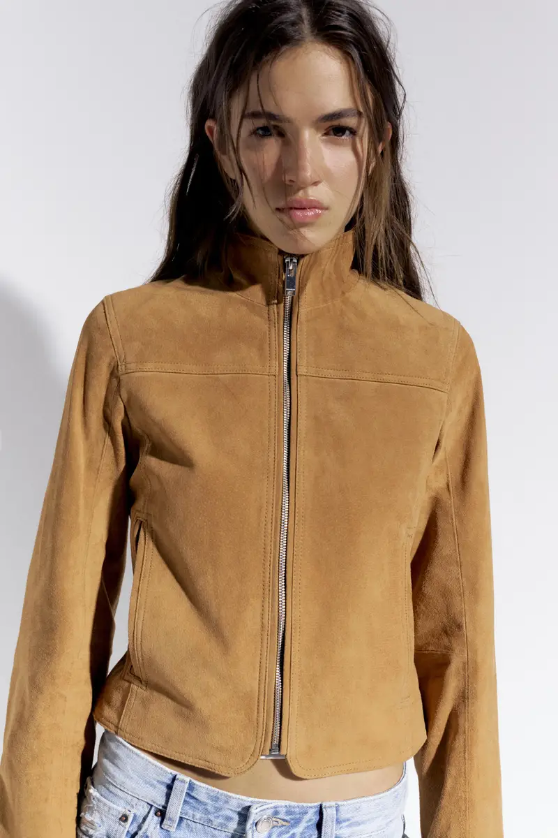 Pull&Bear Giubbotto 100% Pelle Scamosciata Whisky