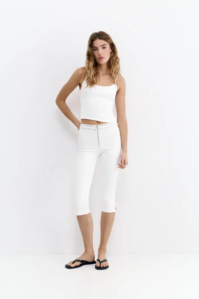 Jeans Capri Bianchi Borchie Bianco