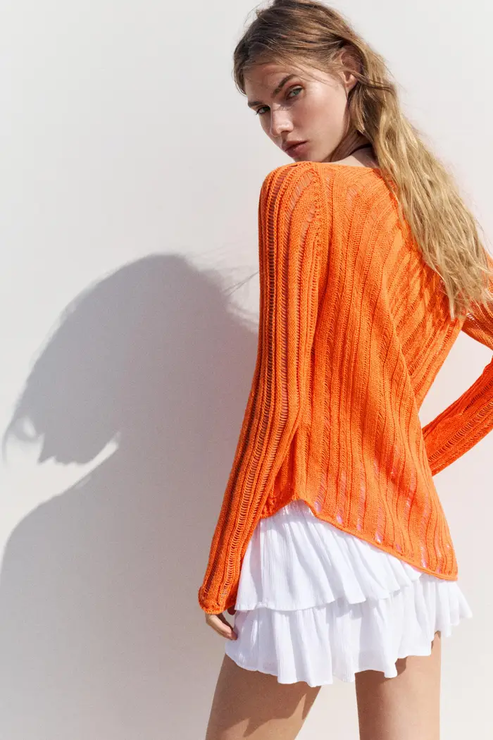 Pull&Bear Maglia Arancione In Tessuto Smagliato miniatura 3