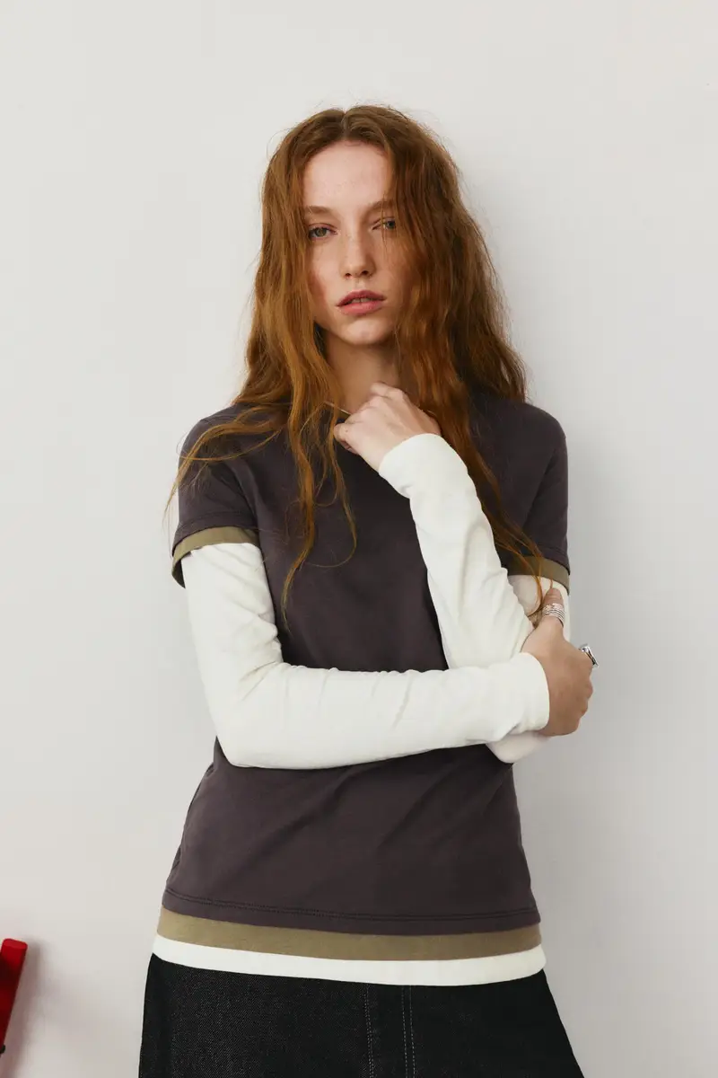 Pull&Bear Maglietta A Maniche Doppie Grigio antracite