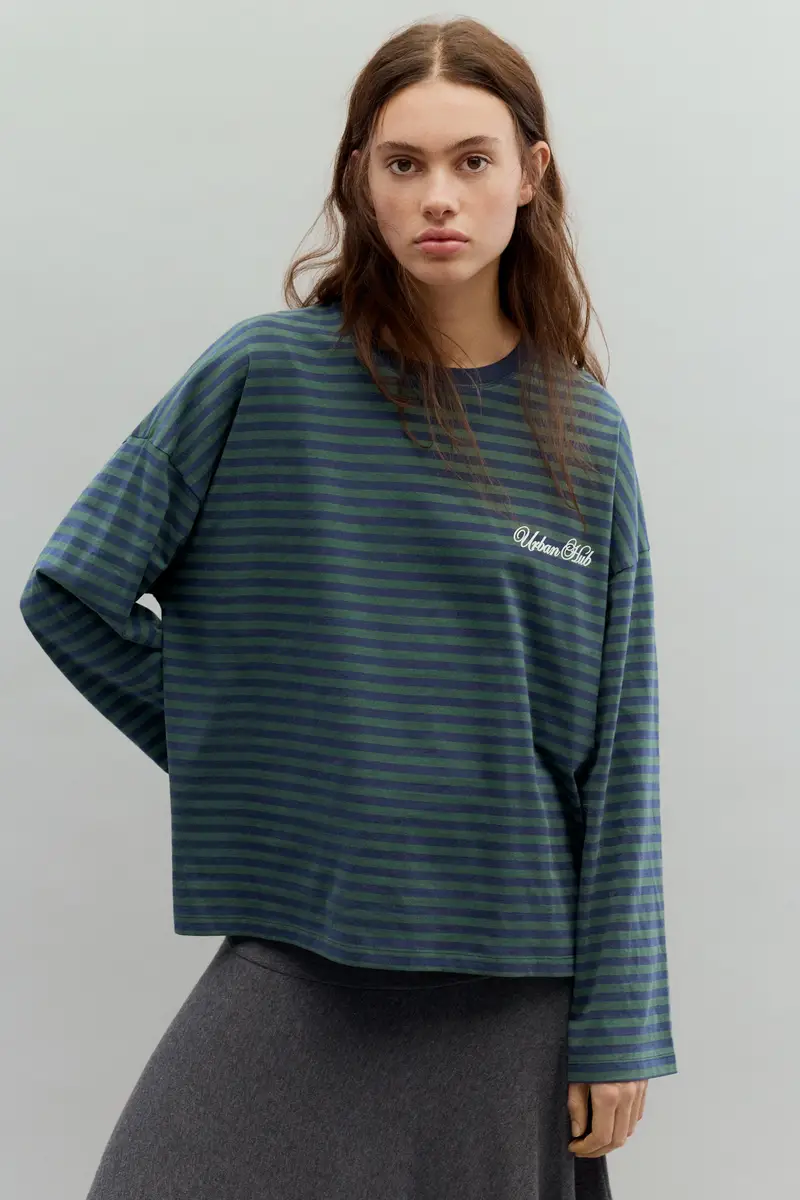 Pull&Bear Maglietta A Righe Con Testo Blu marino