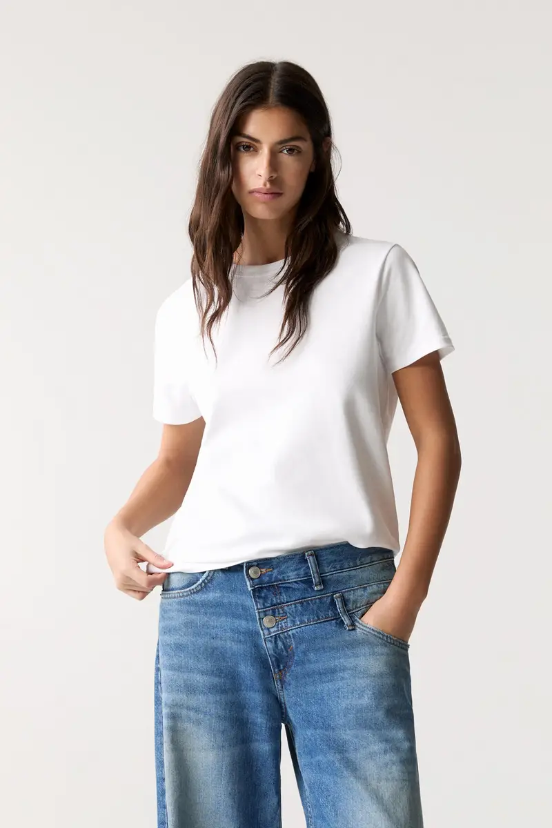 Pull&Bear Maglietta Basic Maniche Corte Bianco