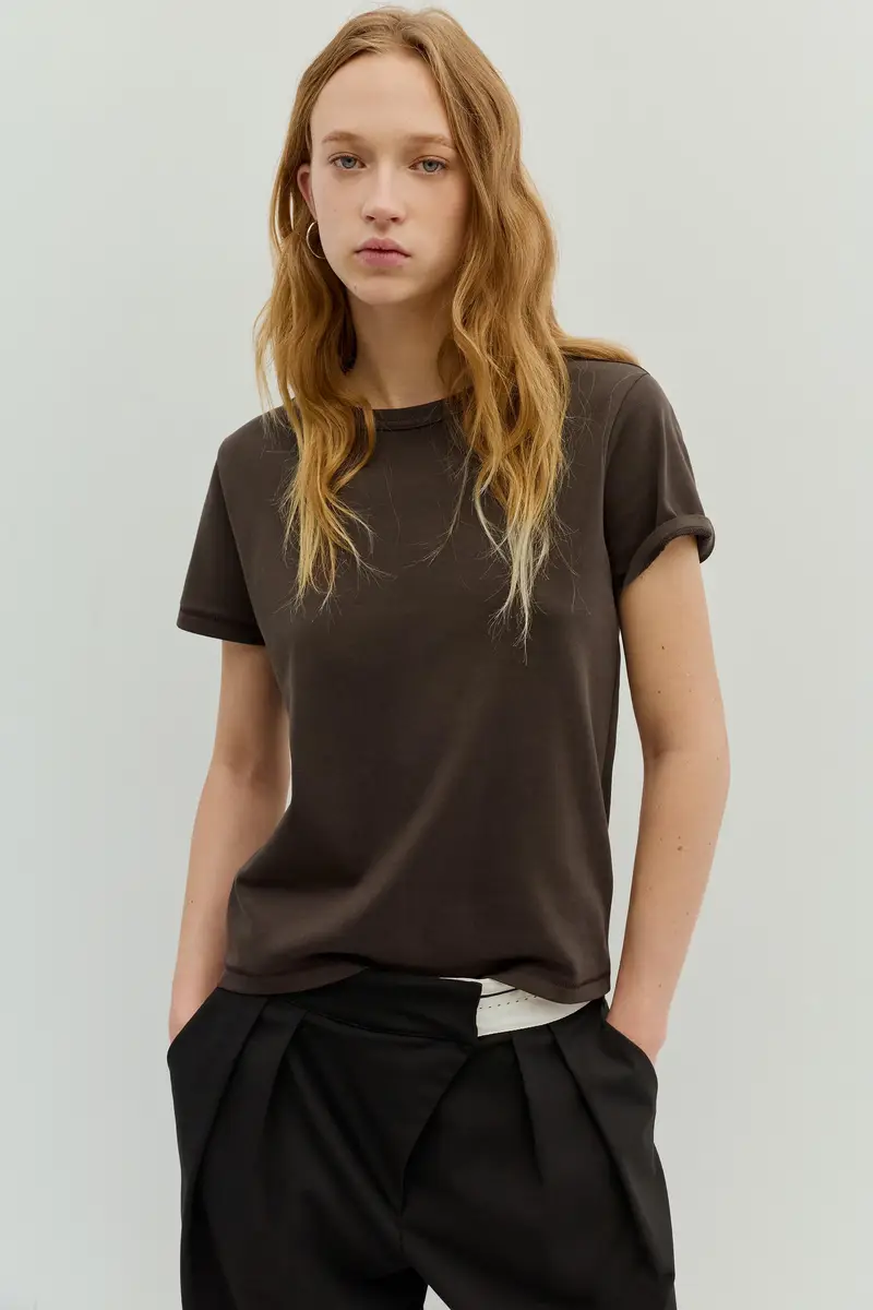 Pull&Bear Maglietta Basic Maniche Corte Marrone