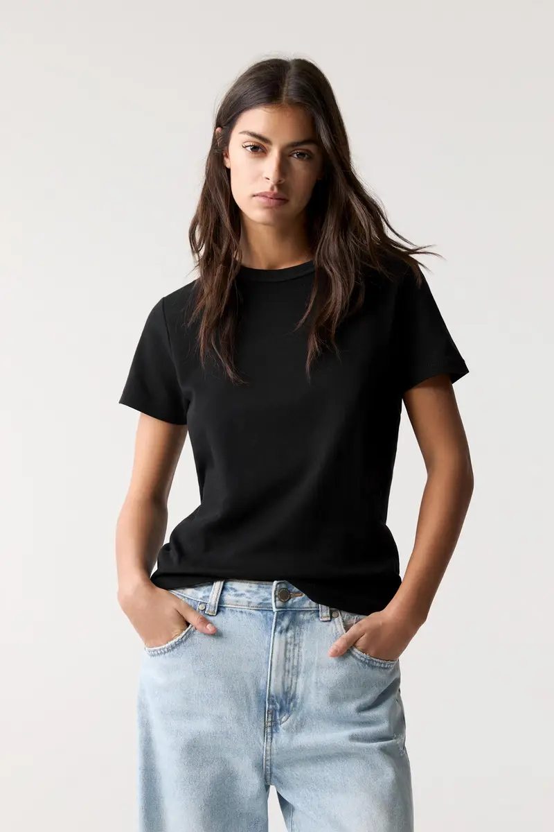 Pull&Bear Maglietta Basic Maniche Corte Nero