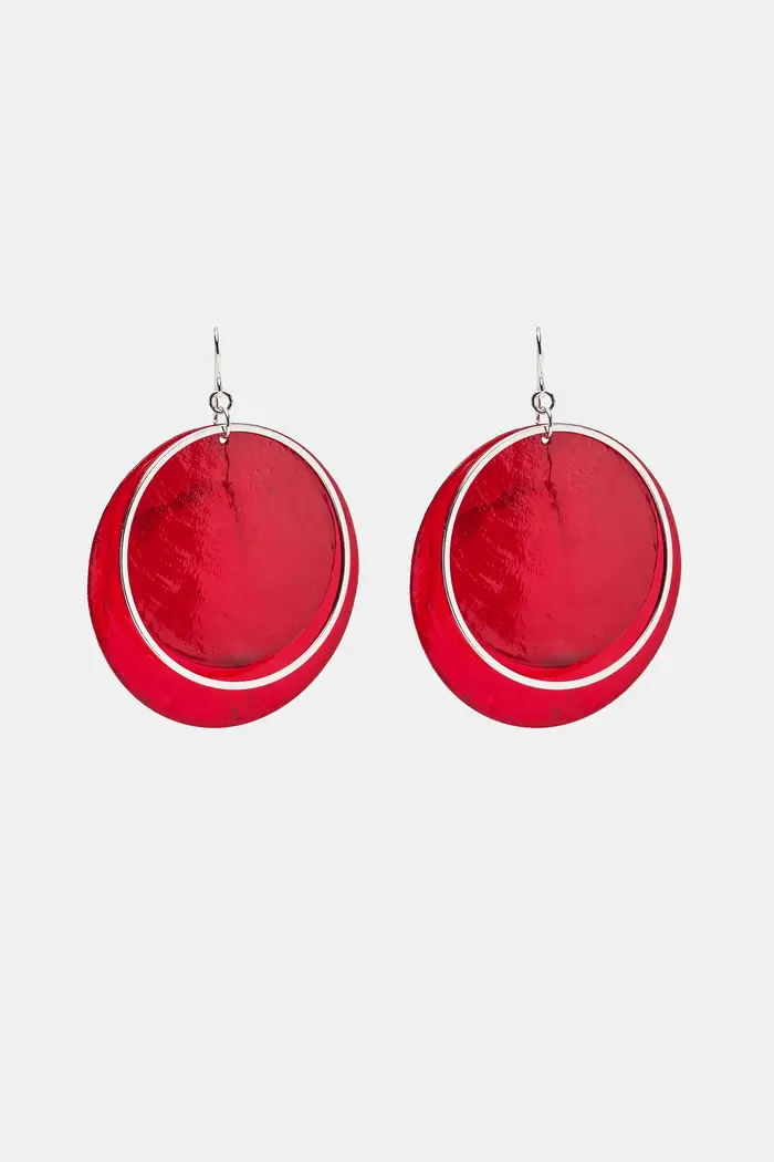 Pull&Bear Orecchini Doppi Effetto Madreperla Rosso
