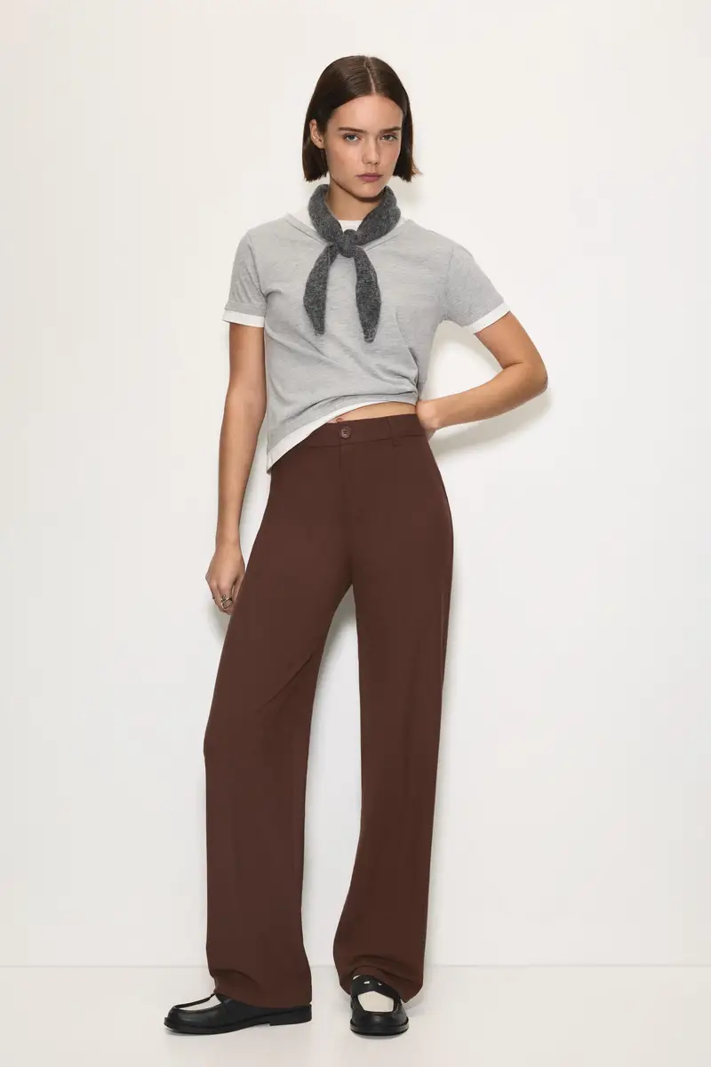 Pull&Bear Pantaloni Eleganti Vita Alta Vino