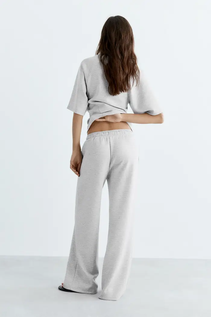 Pull&Bear Pantaloni Wide Leg, Morbidi Al Tatto Grigio vigoré miniatura 3