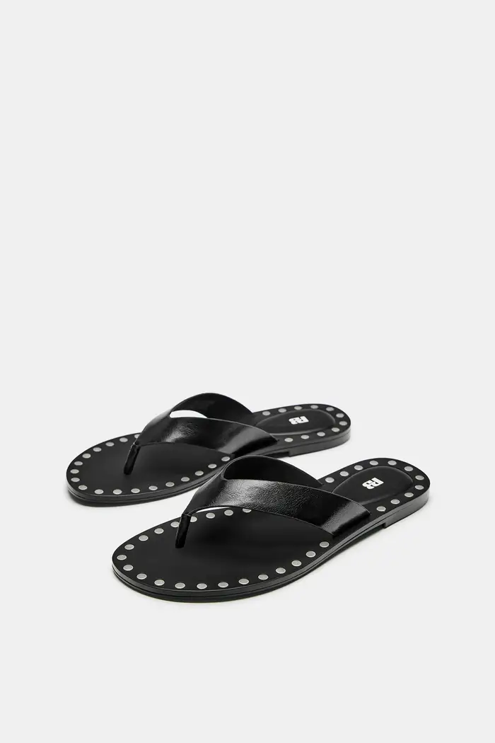 Pull&Bear Sandali Bassi Con Borchie Nero miniatura 3