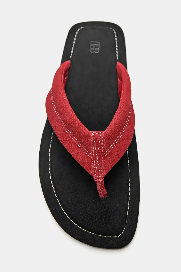 Pull&Bear Sandali Bassi In Pelle Rosso miniatura 3