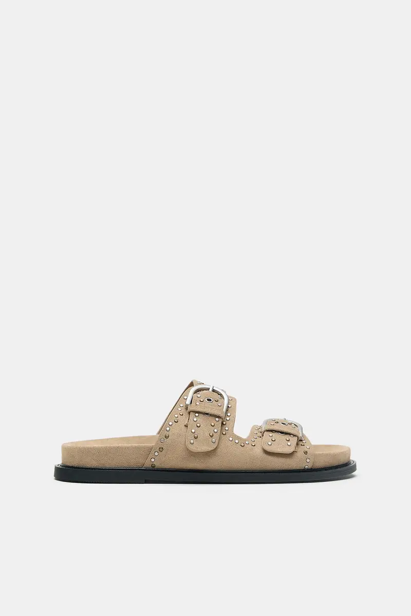 Pull&Bear Sandali Fibbie Borchie Sabbia