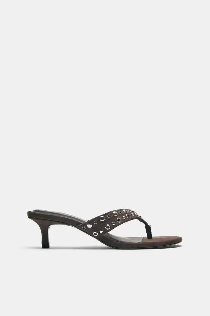 Sandali Tacco Borchie Marrone