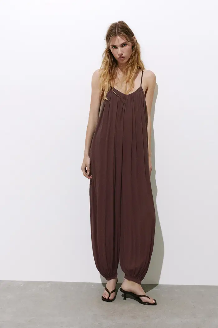 Tuta Morbida Con Pantaloni Da Gaucho Marrone