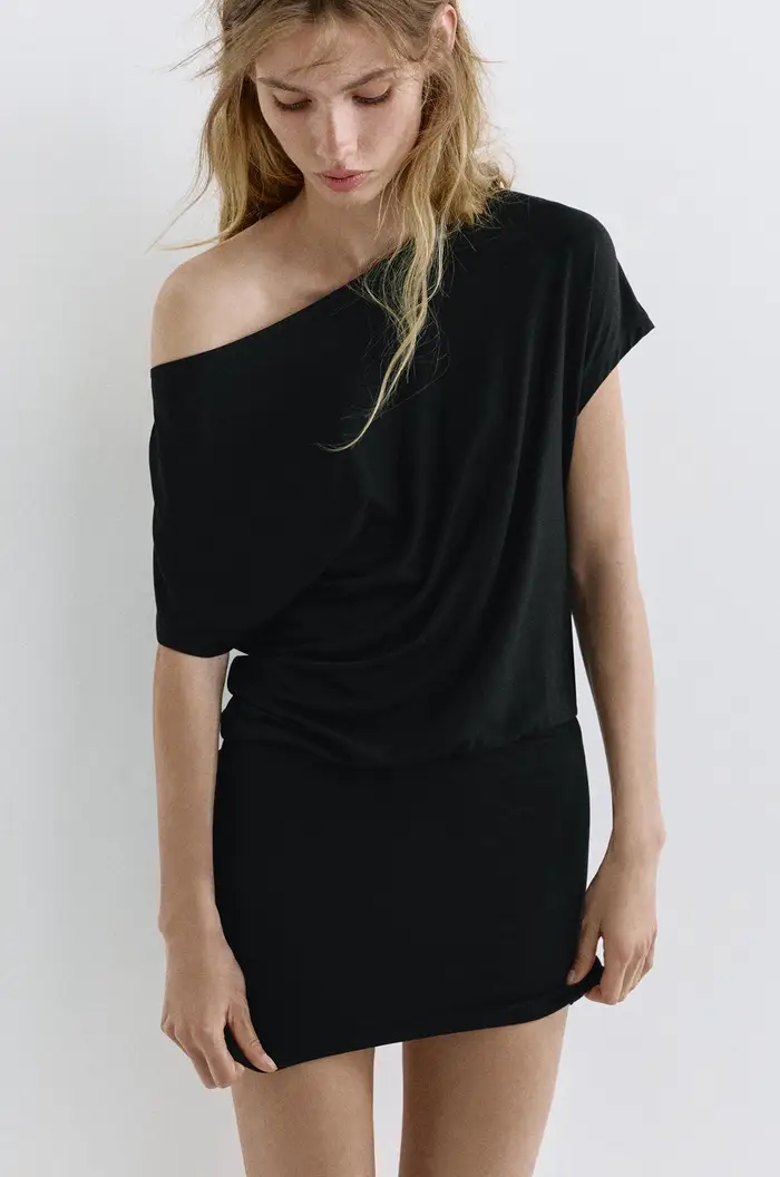 Vestito Corto Asimmetrico Nero