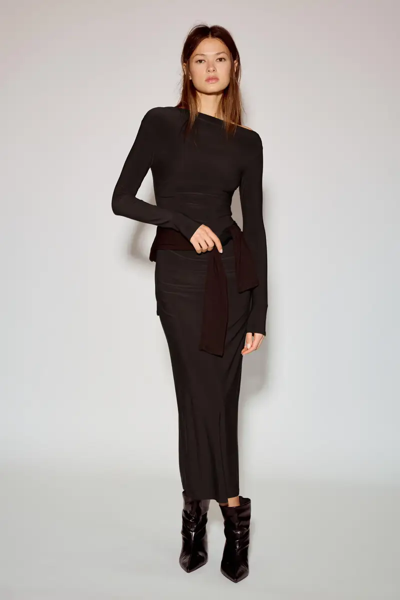 Pull&Bear Vestito Midi Morbido Drappeggiato Marrone