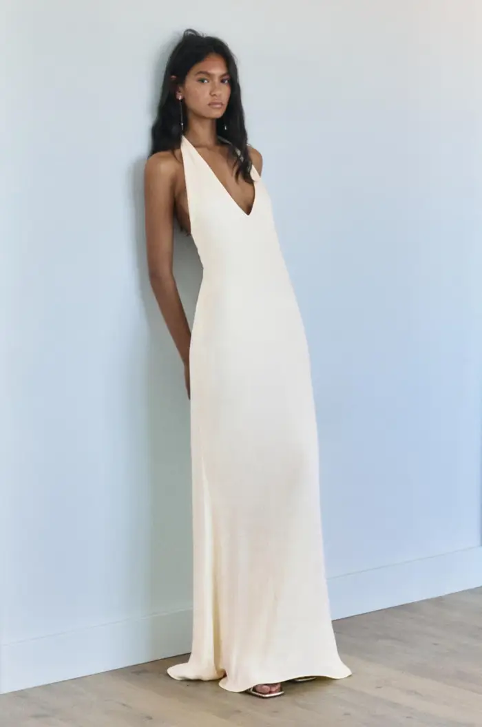 Vestito Midi Satinato Schiena Scoperta Vaniglia