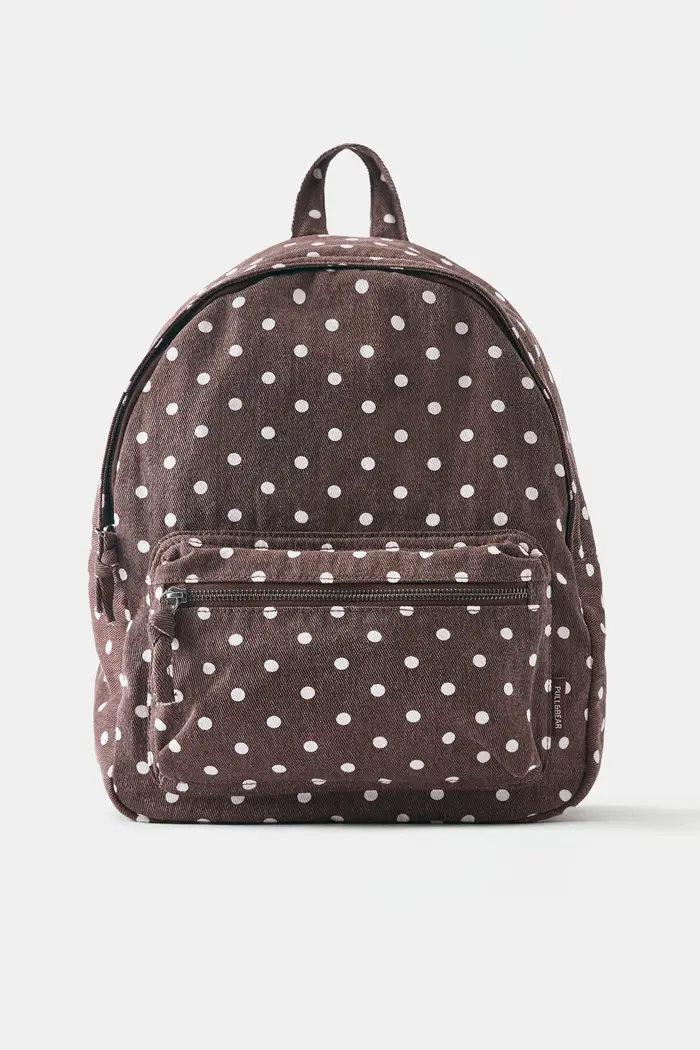 Zaino In Canvas A Pois Marrone