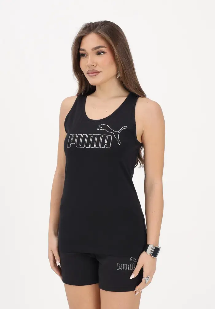Puma Canotta ESS LOGO TANK RHINESTONE nera da donna