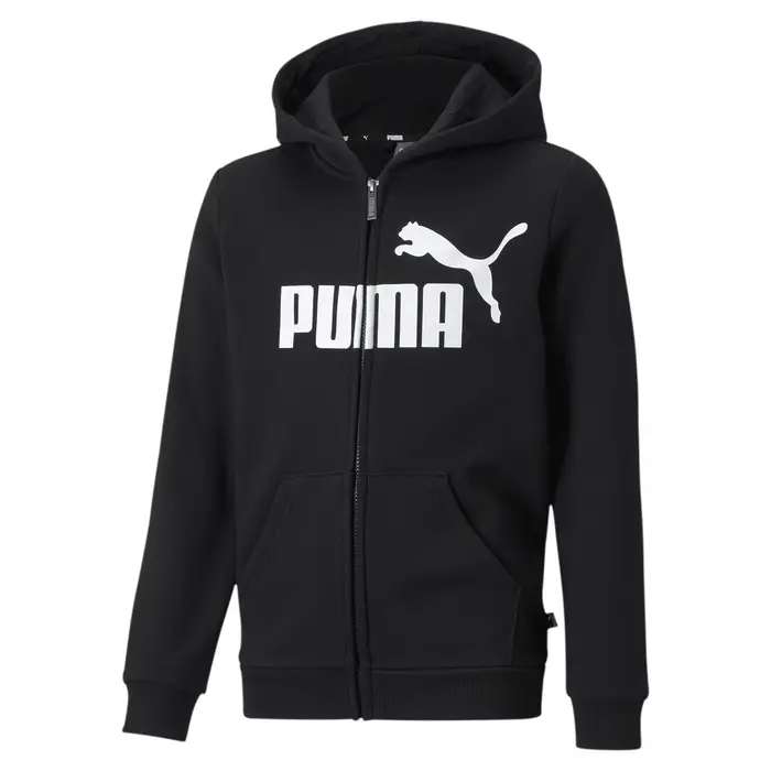 Puma Felpa con cappuccio a zip integrale Essentials con logo grande per ragazzi | Nero