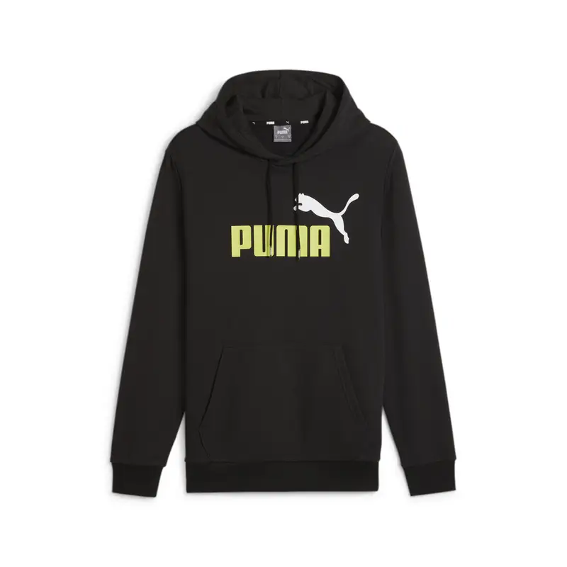 Felpa con cappuccio Essentials+ Big Logo bicolore da uomo PUMA Black Lime Sheen | Puma Nero