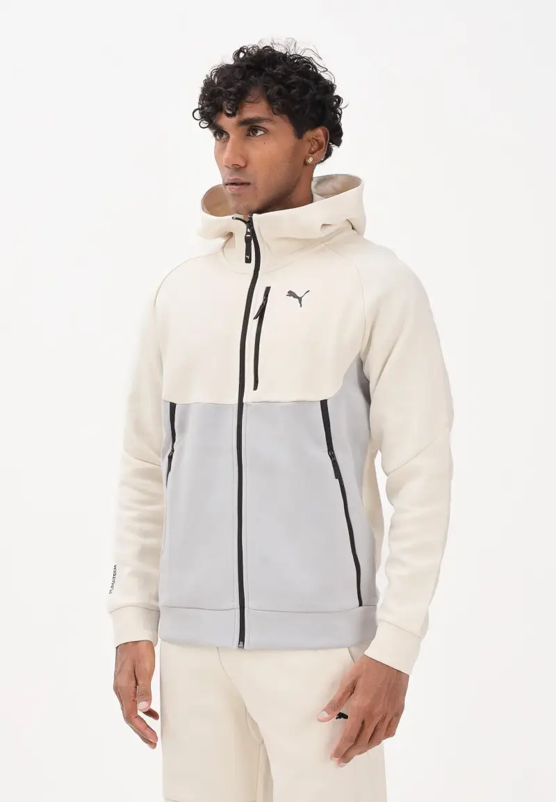 Puma Felpa con zip PUMATECH panna da uomo